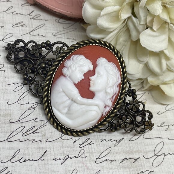 Cornelian Mother Child Christmas Gift Mom New Cameo Pin Hair Clip Jewelry Comb - Picture 5 of 12